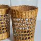 Four long drink glasses in vintage woven rattan cases