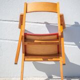 Pair of wooden and skai chairs from the 50s, vintage chairs, chair with armrests, retro