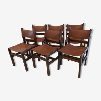Suite de 6 chaises cuir Maison Regain vintage années 1970.