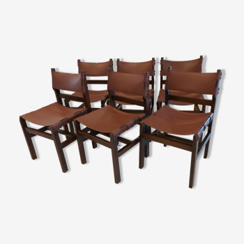 Suite of 6 vintage Regain Leather chairs Regain vintage 1970s.