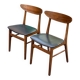 2 Scandinavian chairs in teak and black imitation leather, 1960s