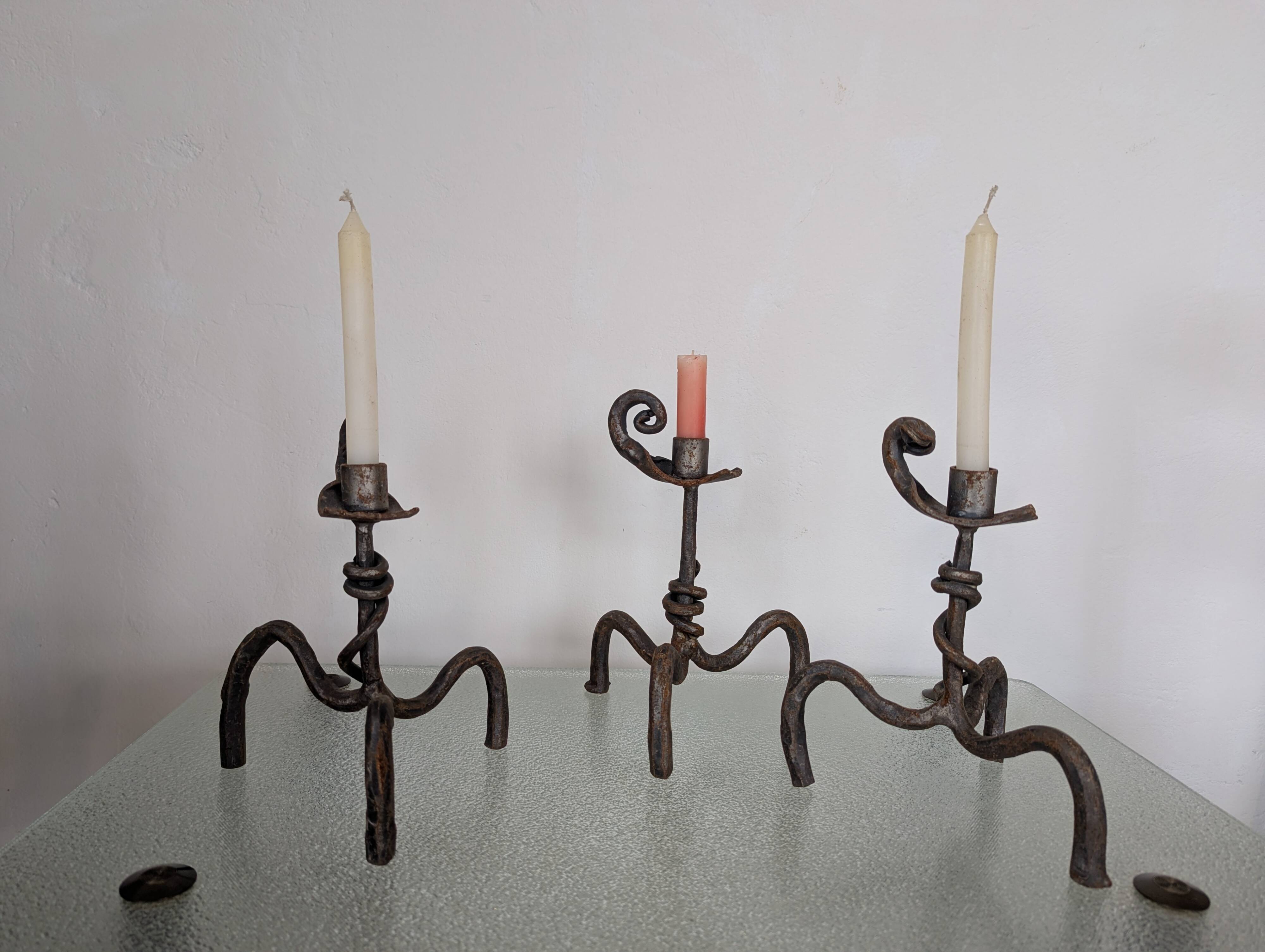 Set of 3 wrought iron candle holders