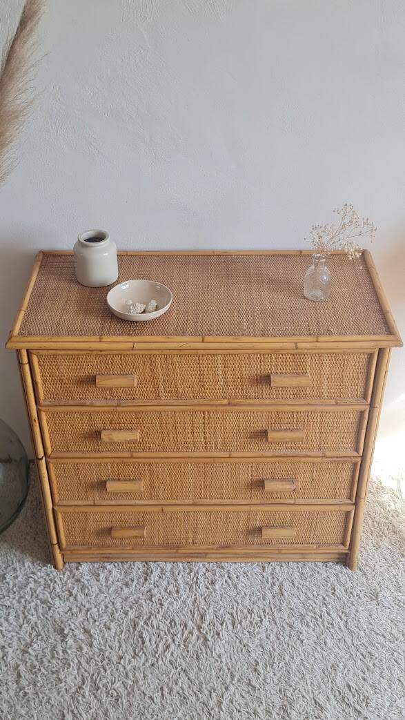 Commode en rotin années 70 vintage