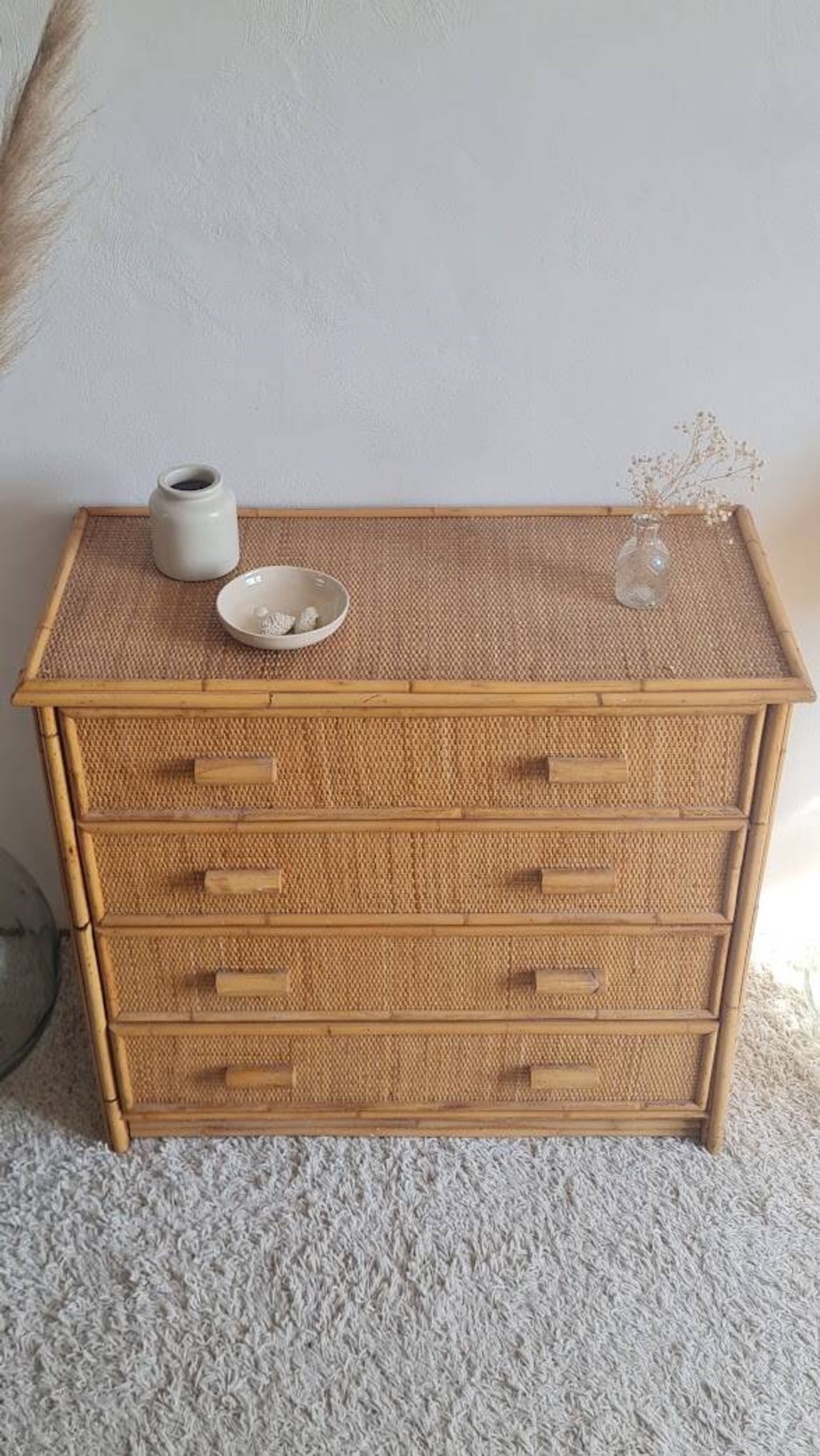 Commode en rotin années 70 vintage