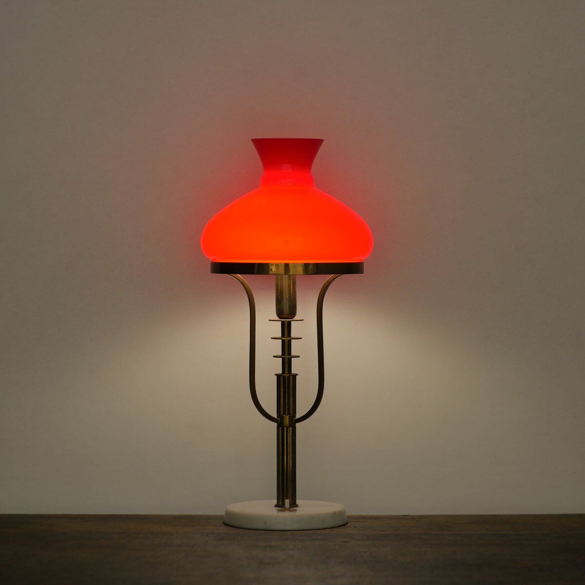 Table lamp in brass, glass and marble attributed to Stilux, Italy, 1950s.