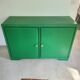 Old sideboard buffet Green wood and bamboo vintage storage unit