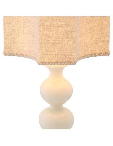 Paire de lampes de table en céramique blanche craquelée et laiton patiné.