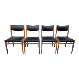 Series of 4 vintage Scandinavian chairs 1950