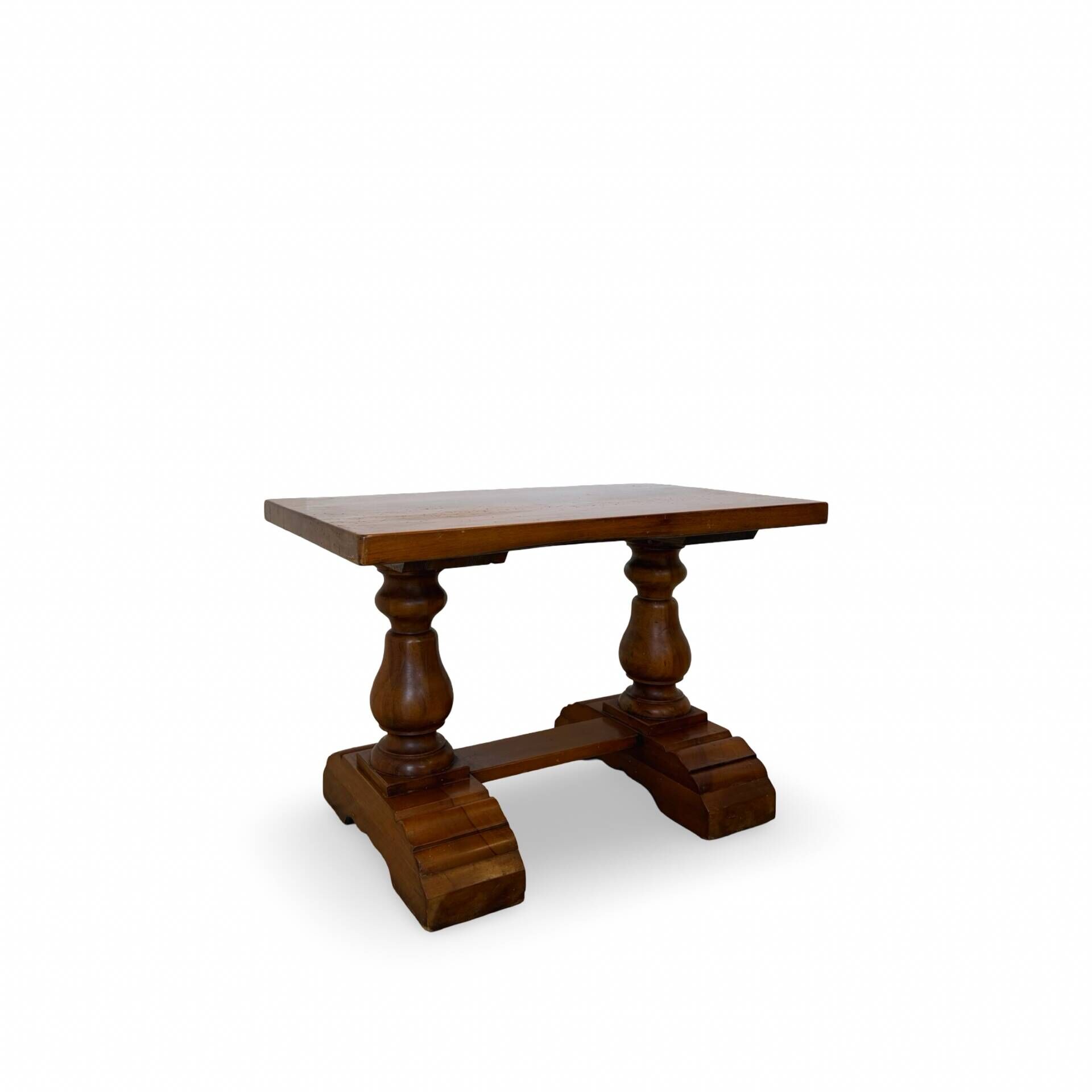 A small, rustic walnut wooden table, crafted from solid walnut wood, 1