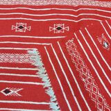 Red and white carpet Berber style handmade 100x138cm