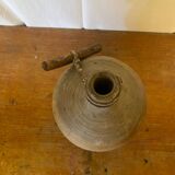 Antique Beige Stoneware Bottle + Wooden Stopper Large Volume Vintage