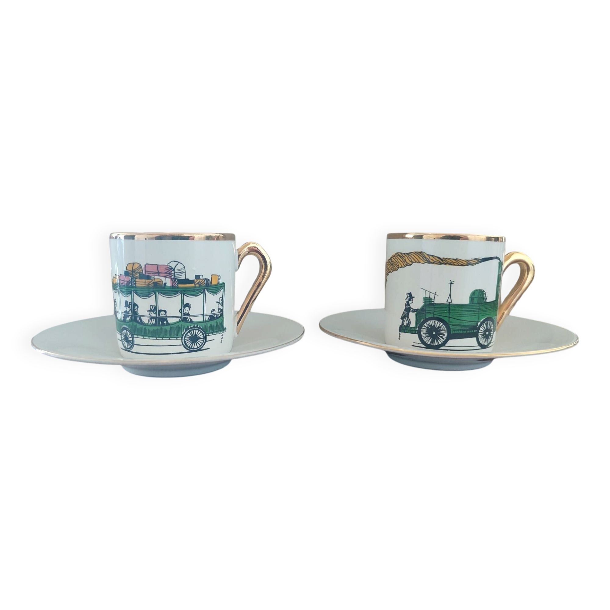 Vintage coffee cup duo "Express" - Salins pottery (Years