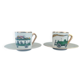 Vintage coffee cup duo "Express" - Salins pottery (Years