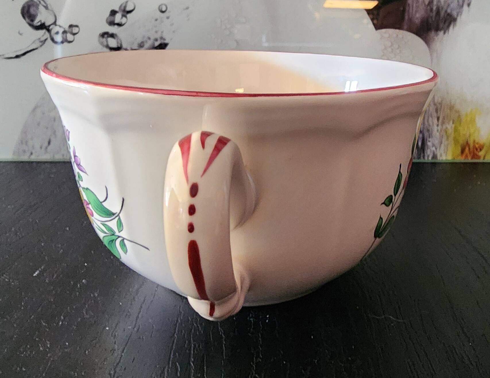 large breakfast cup saucer faience luneville kg street lamp flowers vintage