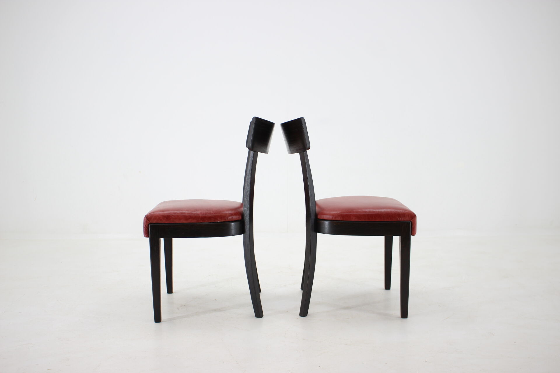 1950s Red Leather Dining Chairs for UP Czechoslovakia, Set of 4