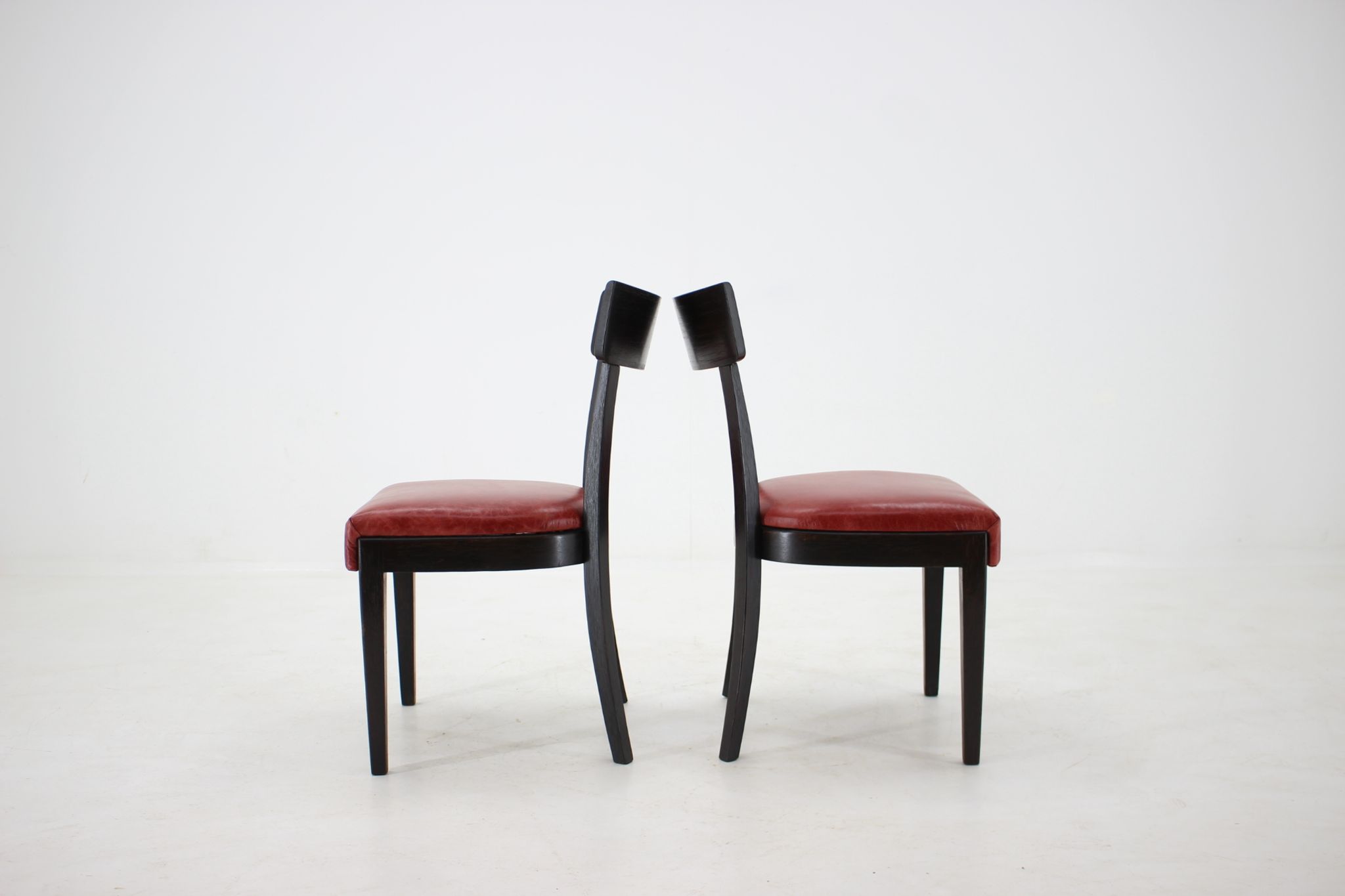 1950s Red Leather Dining Chairs for UP Czechoslovakia, Set of 4