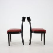 1950s Red Leather Dining Chairs for UP Czechoslovakia, Set of 4
