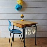 Bureau d'école avec chaise années 70