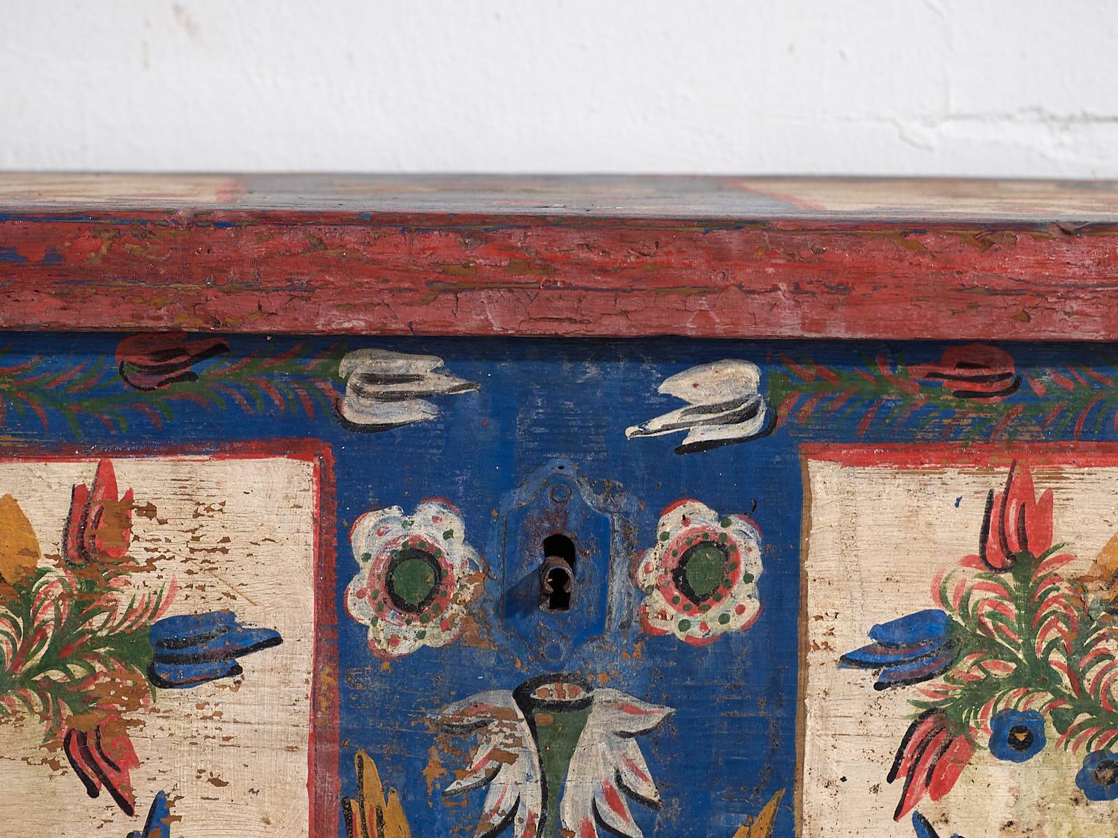 Antique blue folk art style chest (c.1920)