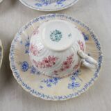 Lot of porcelain cups and under cups, twisted decoration, from Sarreguemines