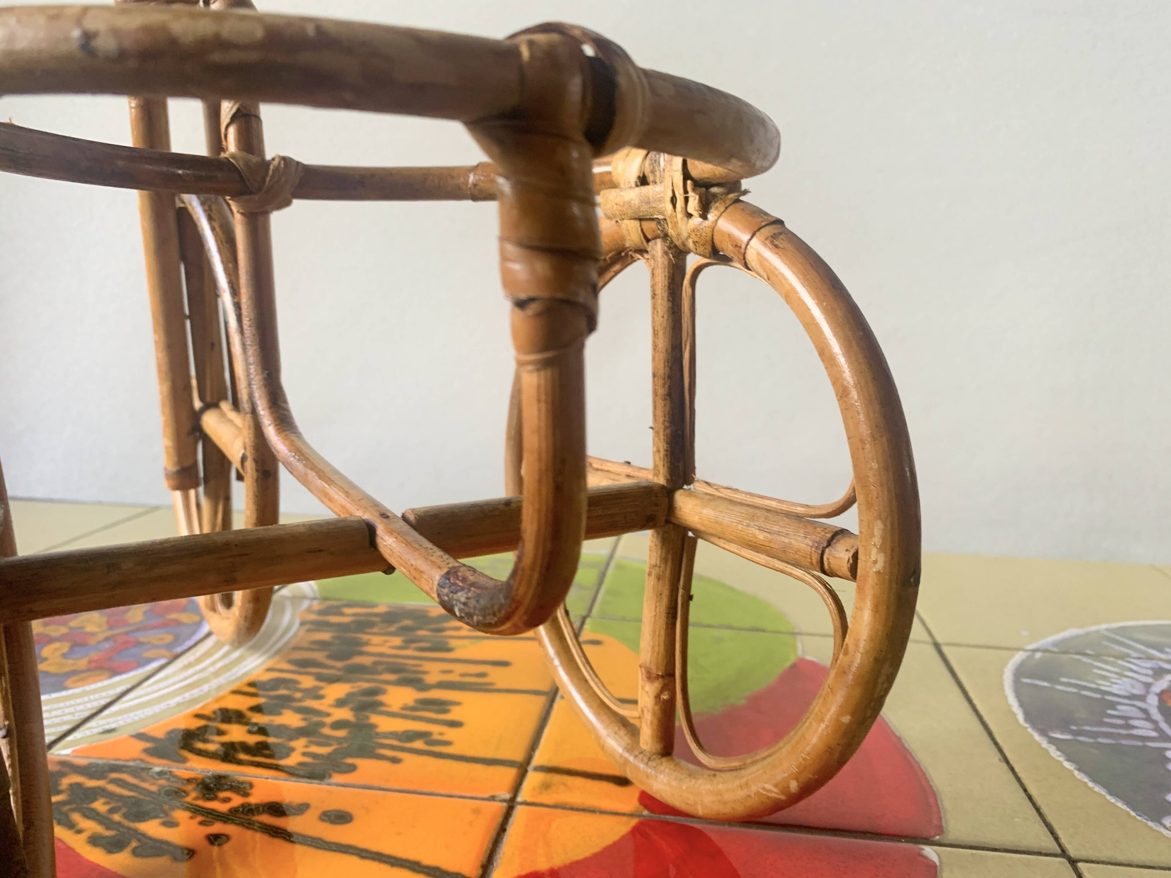 Vintage plant holder tricycle in bamboo and rattan