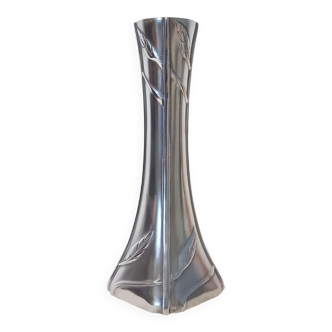 Pewter Vase with Stylized Flowers by Hutois Potstainiers