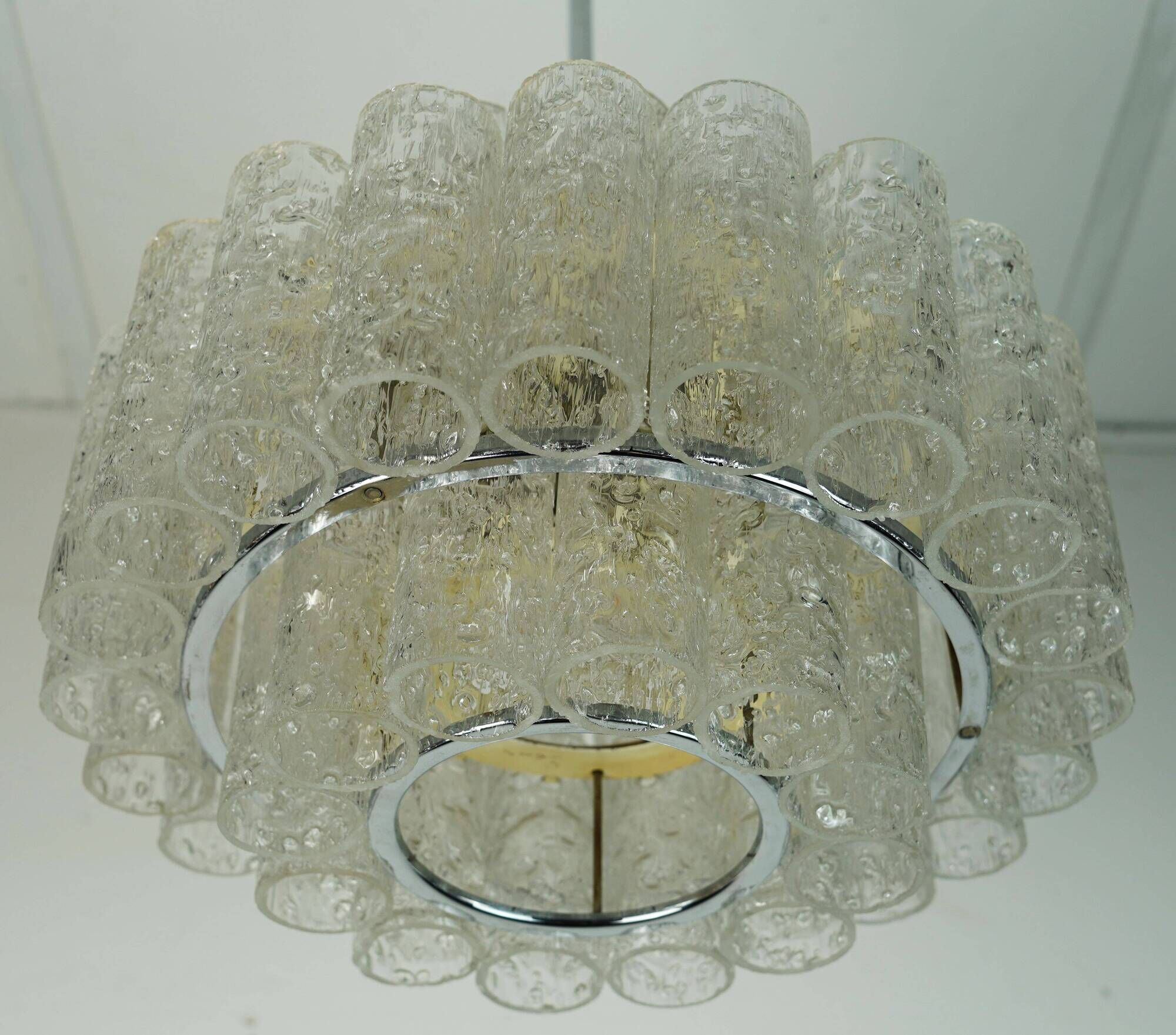 3-tier 1960s vintage mid century doria ice glass CHANDELIER with 45 glasses