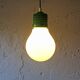 Opaline shade in a metal holder Pendant Lamp with fabric wire, Italy, 1960s
