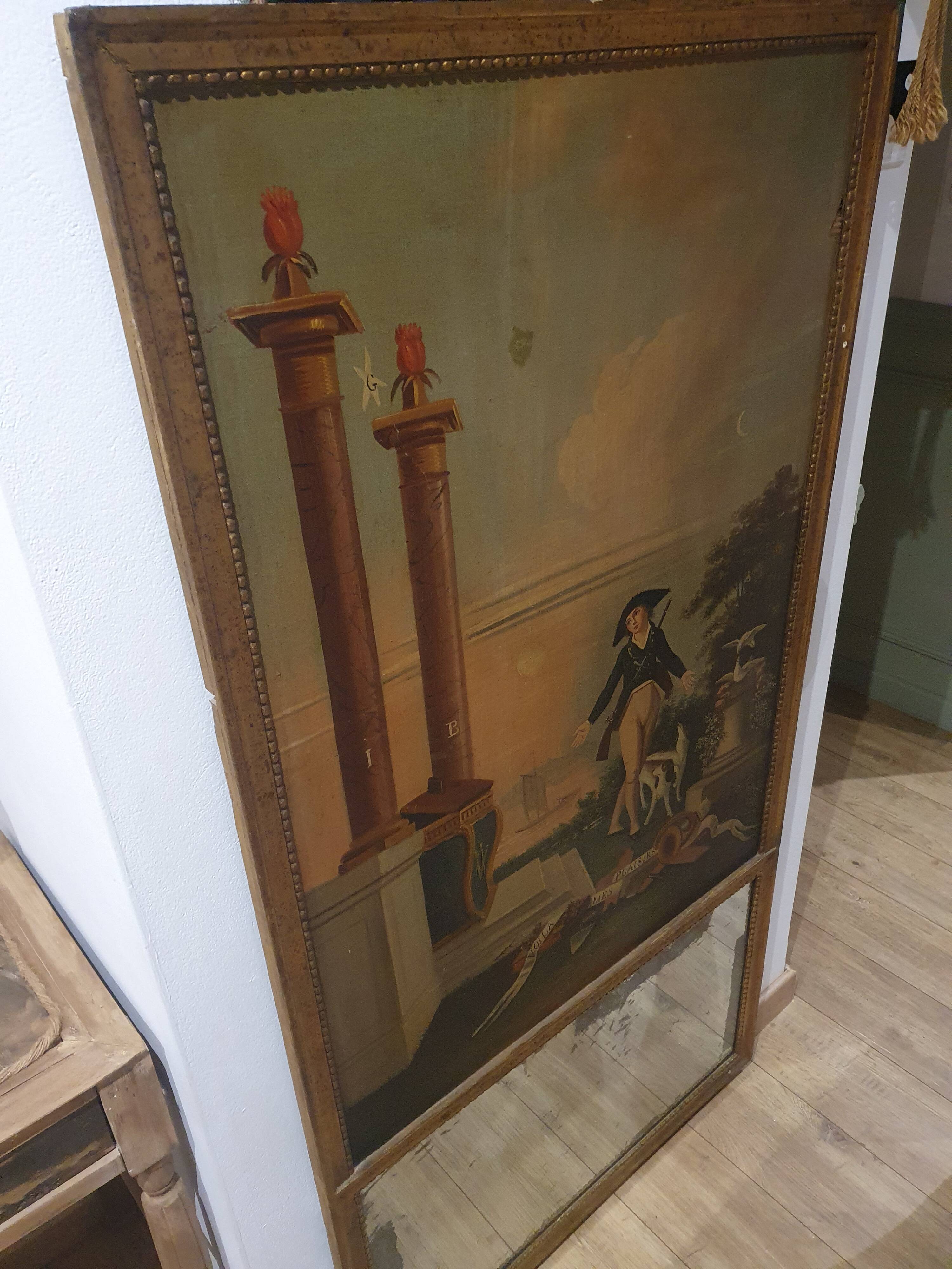 Masonic trumeau "Here are my pleasures" early 19th century - 147×74cm