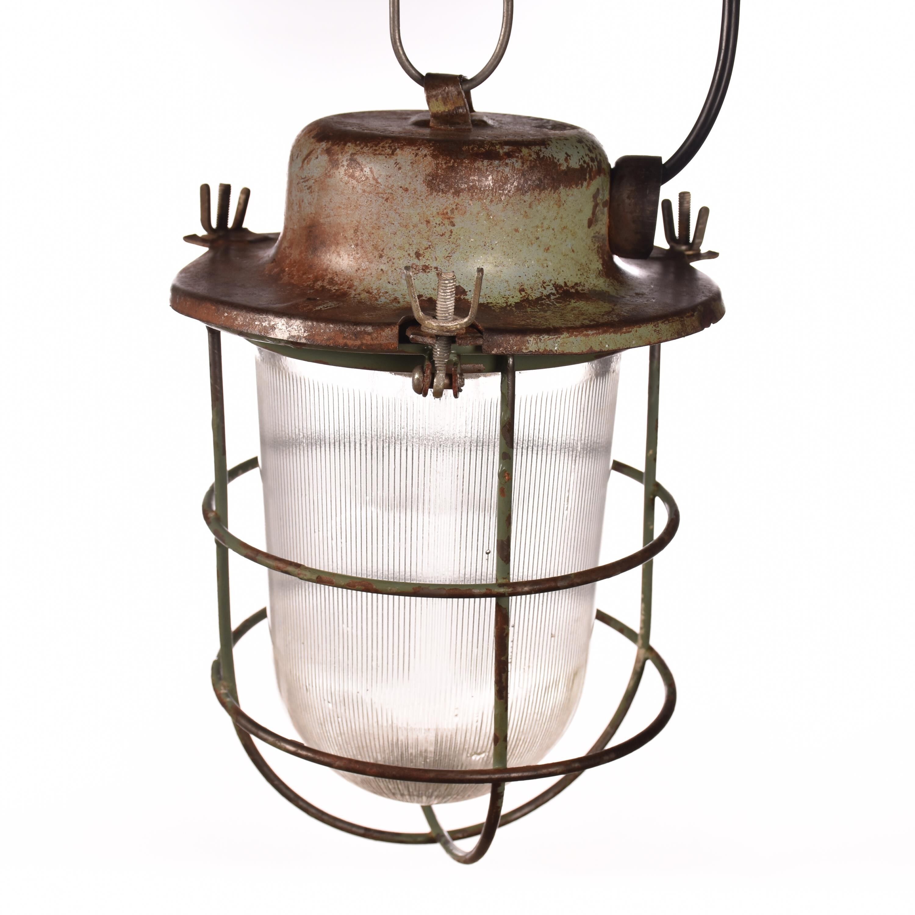 Industrial cage lamp green