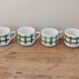 4 vintage cups with green tile decor