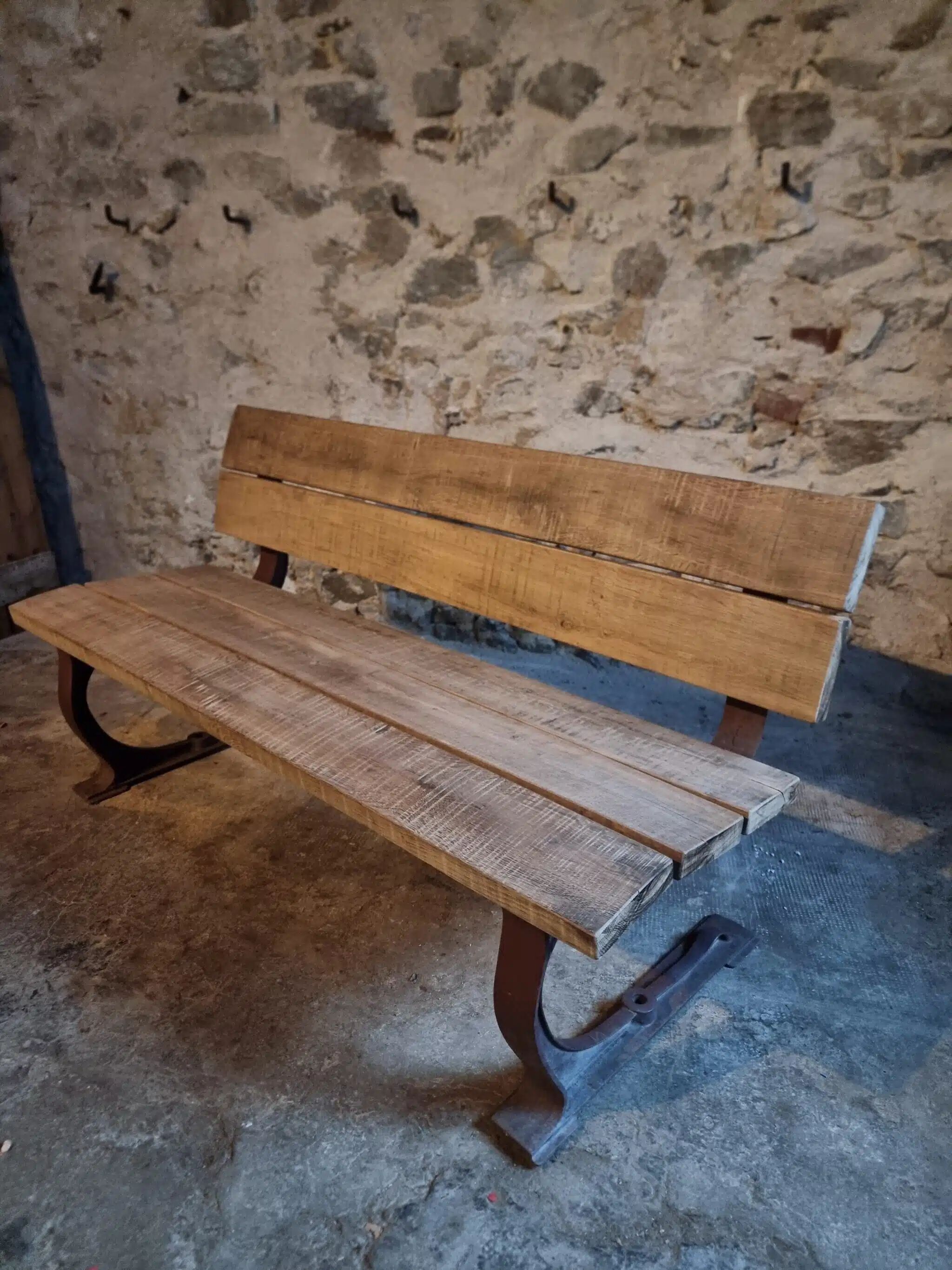 Vintage garden bench – oak and cast iron – from the 1960s