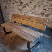 Vintage garden bench – oak and cast iron – from the 1960s