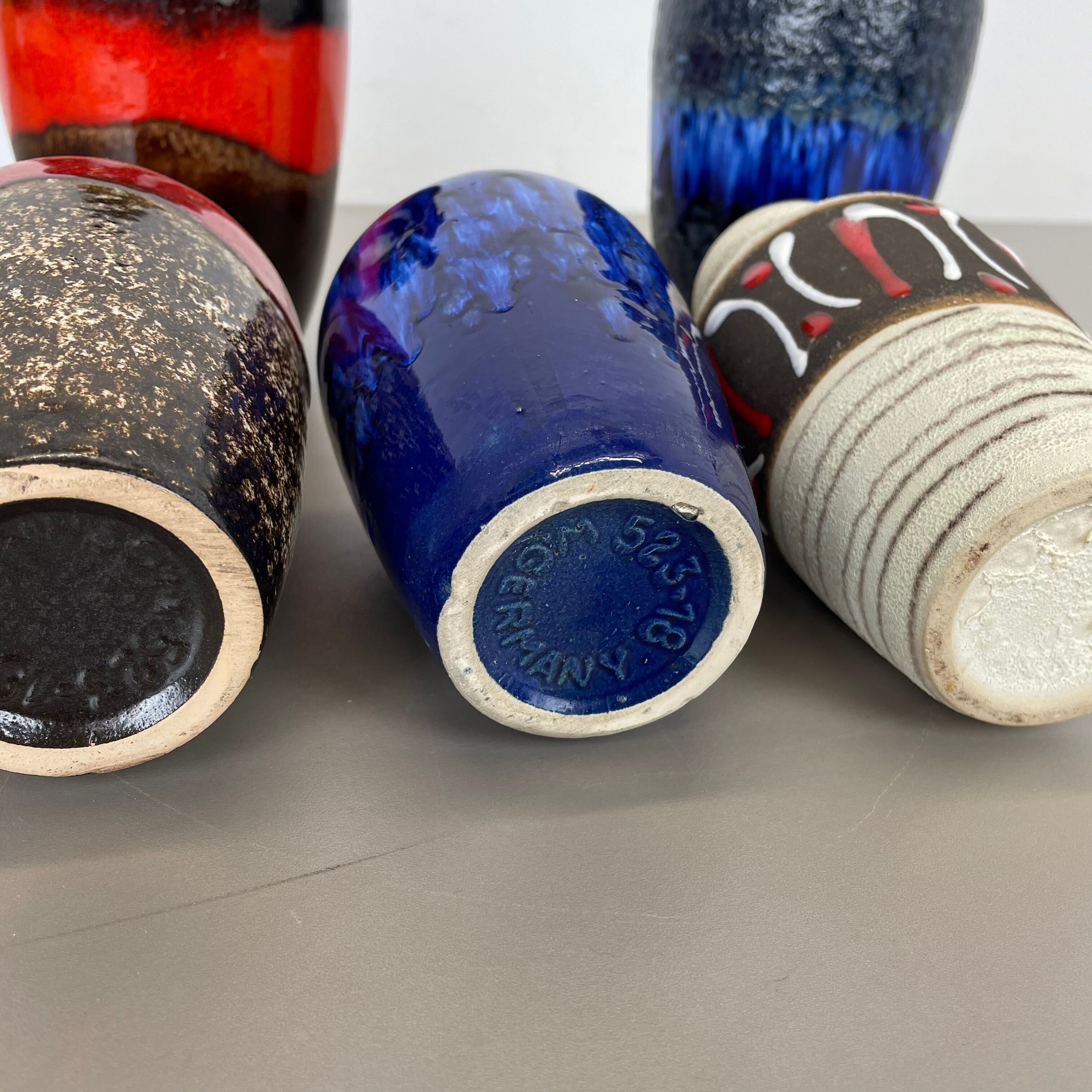 Set of Five Vintage Pottery Fat Lava Vases Made by Scheurich, Germany, 1970s