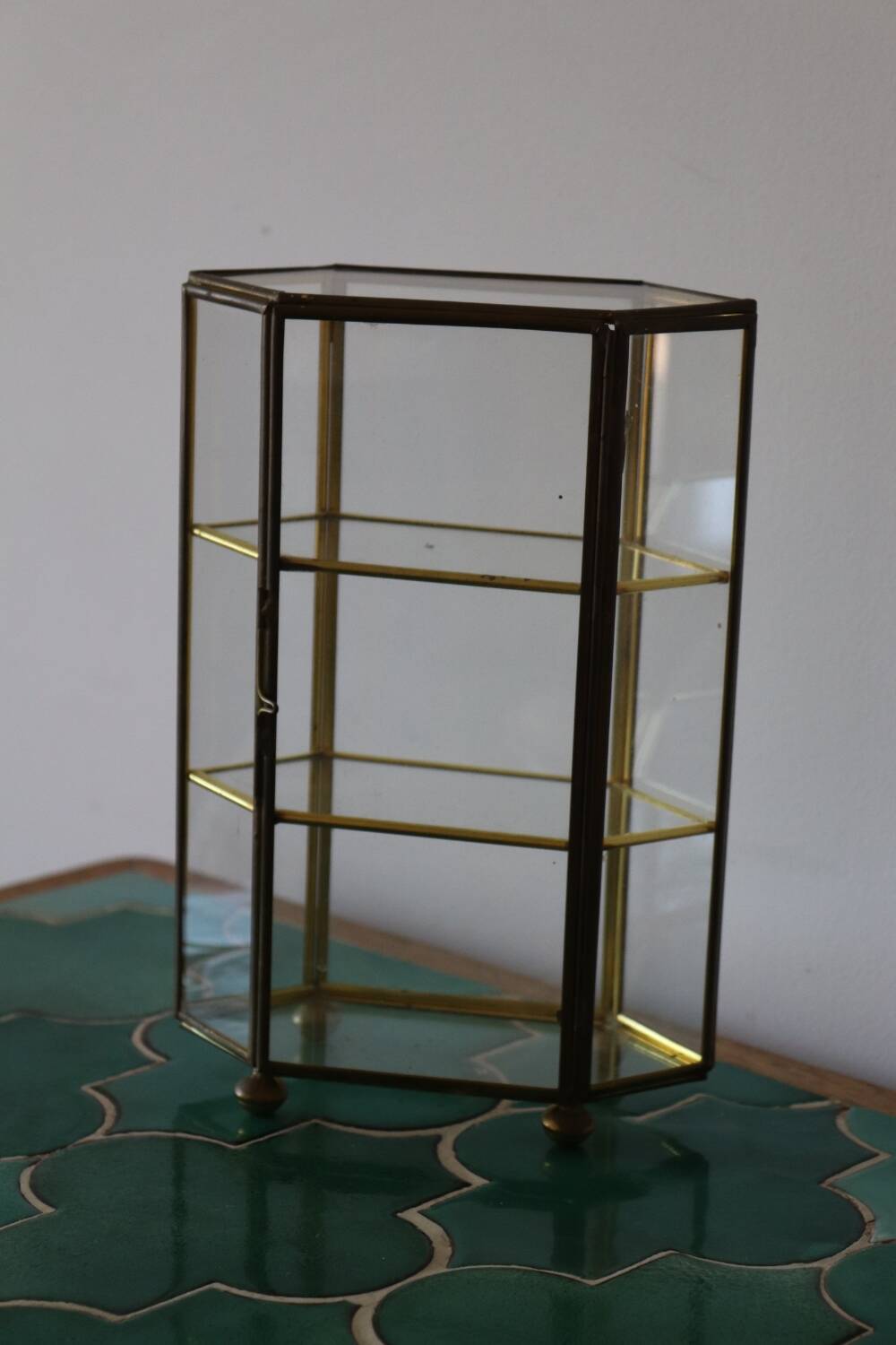 Vintage glass and brass jewelry box