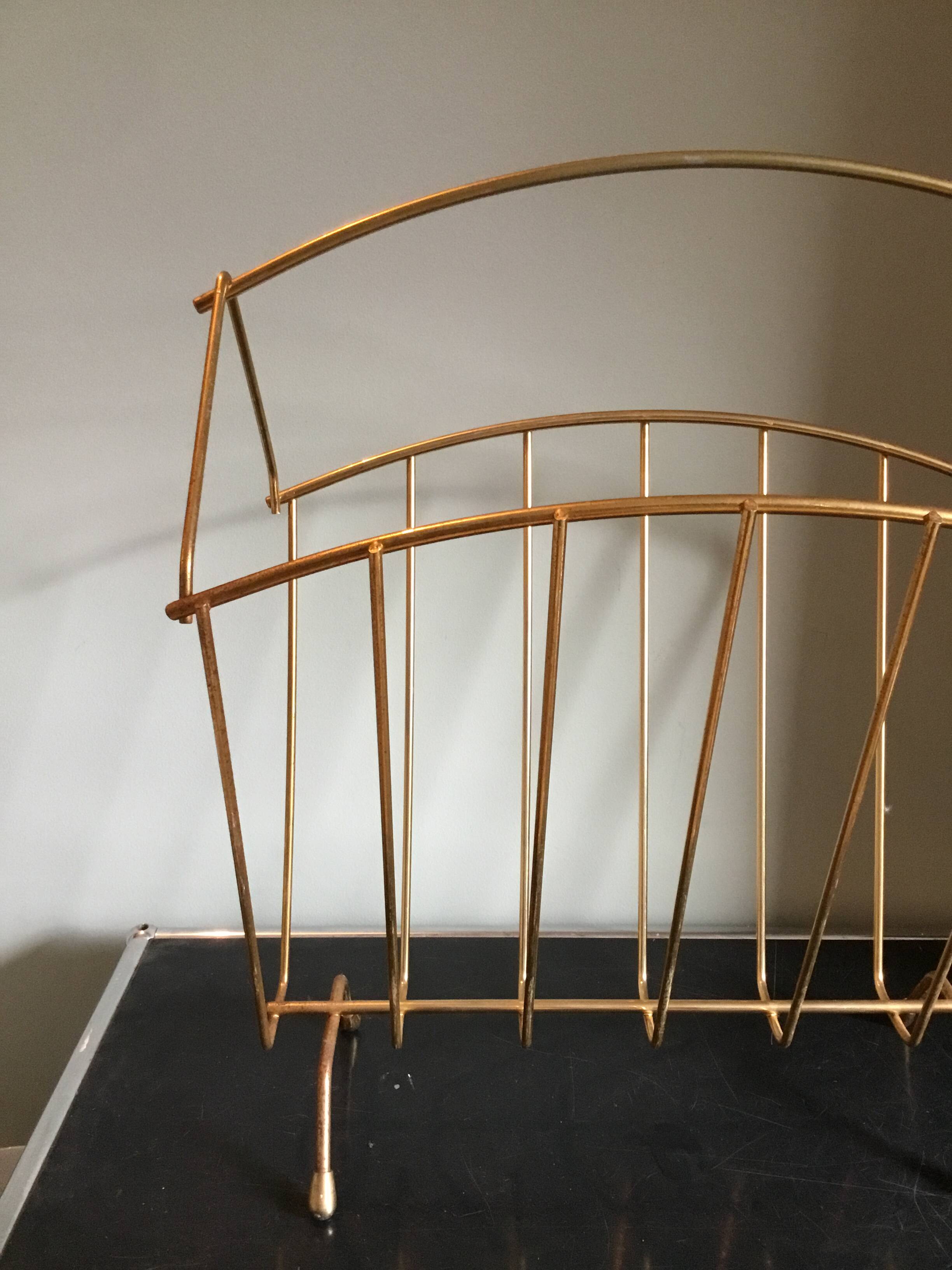 brass magazine rack, 1970s, gold-plated