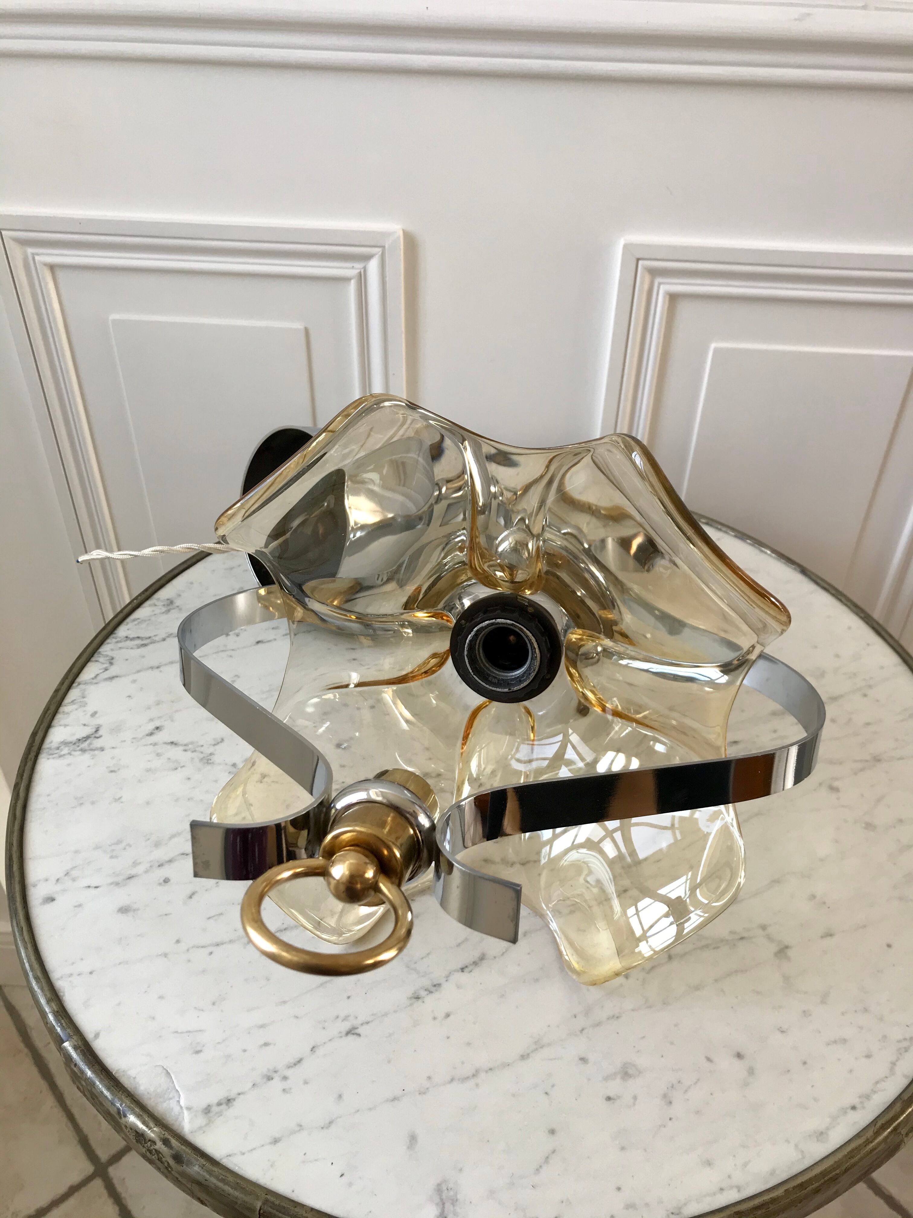 Petal hanging lamp in glass, brass and chrome metal 50