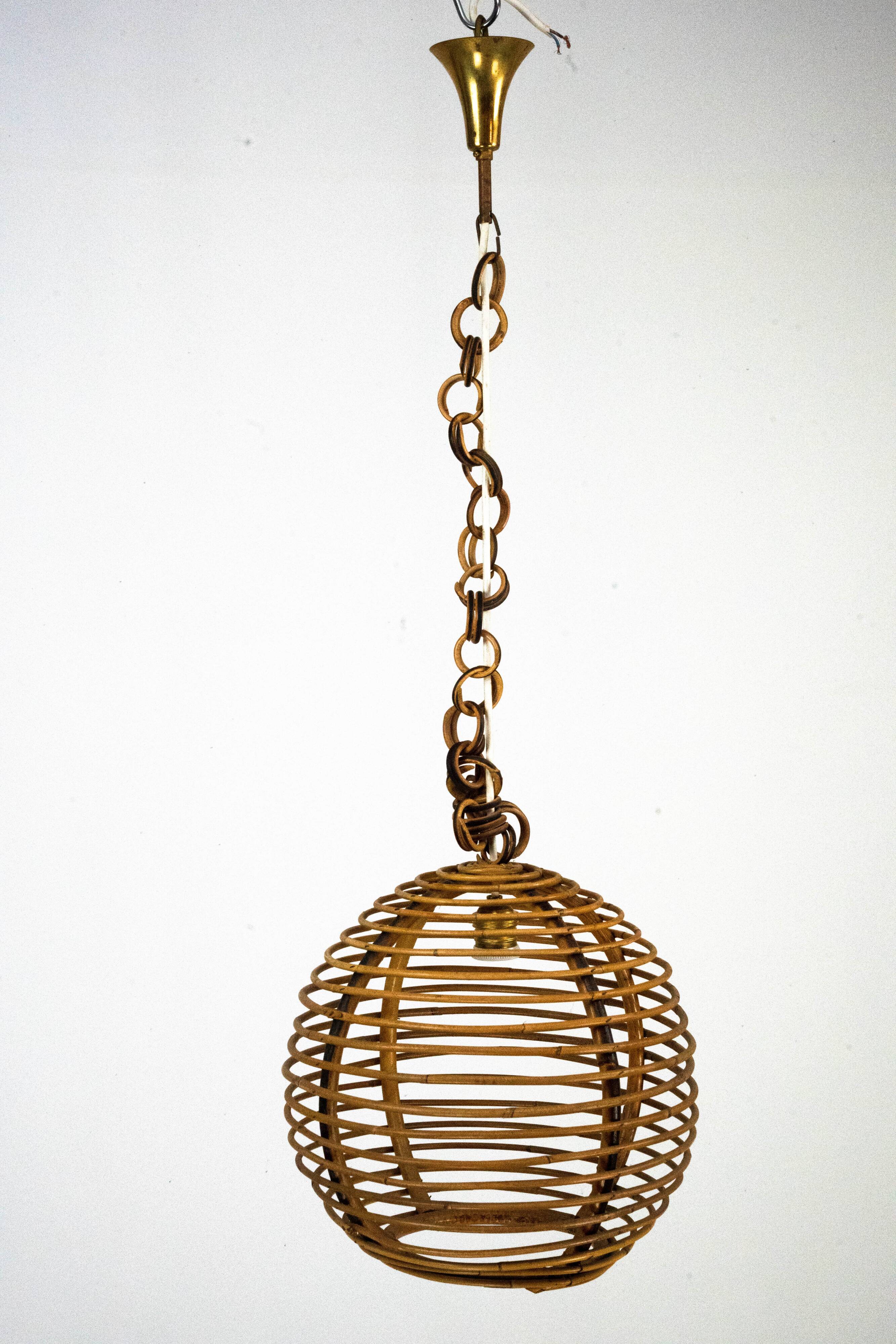 Chandelier en bambou sphérique vintage des années 1950