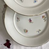 6 flat plates, antique porcelain with flowers and gilding, P L Limoges.
