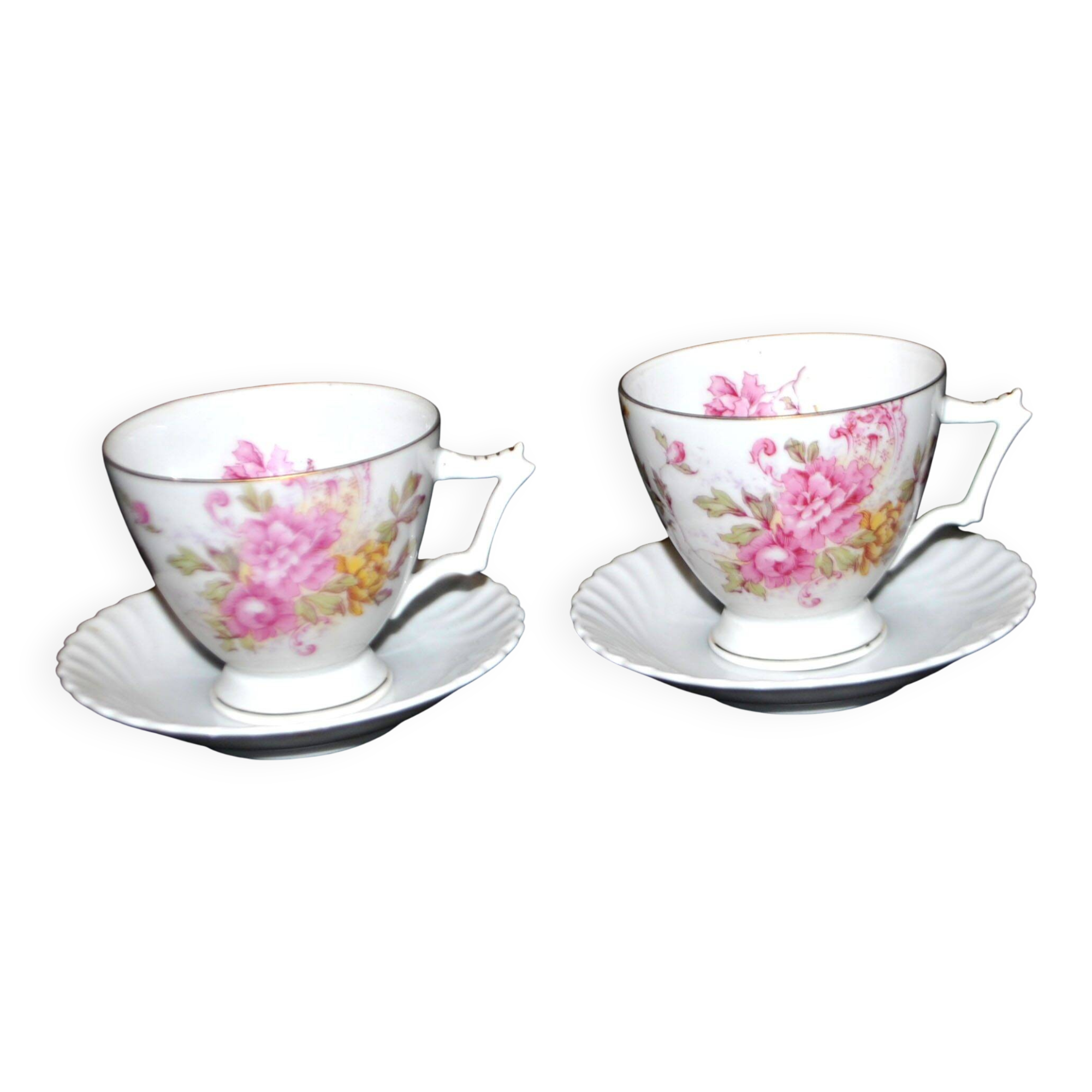 Lot de 2 tasses fleuries pivoine en porcelaine allemande AK Kaiser Germany