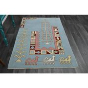 1970s Vintage Turkish Handmade Wool & Cotton Blue Area Rug 116x178
