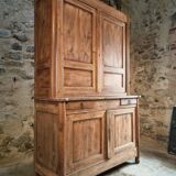 Antique French oak sideboard – Two-part display cabinet with drawers and four doors