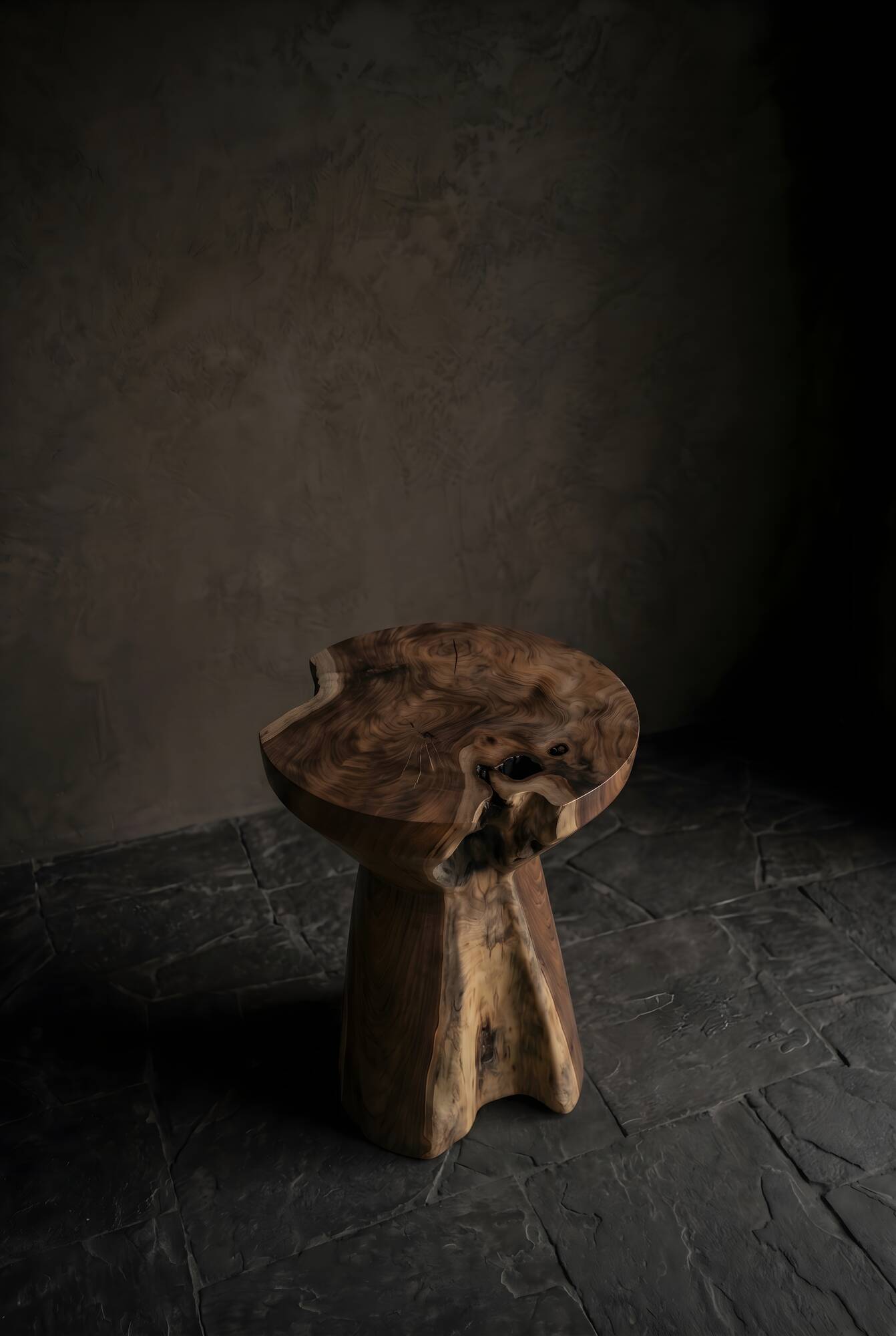 KARA side table stool in hand-carved solid recycled teak