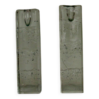 Pair Of Solid Glass Candlesticks "Arkipelago" From ittala Finland