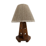 Vintage bedside lamp made of wood and wool