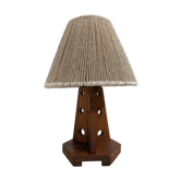 Vintage bedside lamp made of wood and wool