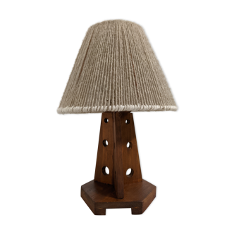 Vintage bedside lamp made of wood and wool