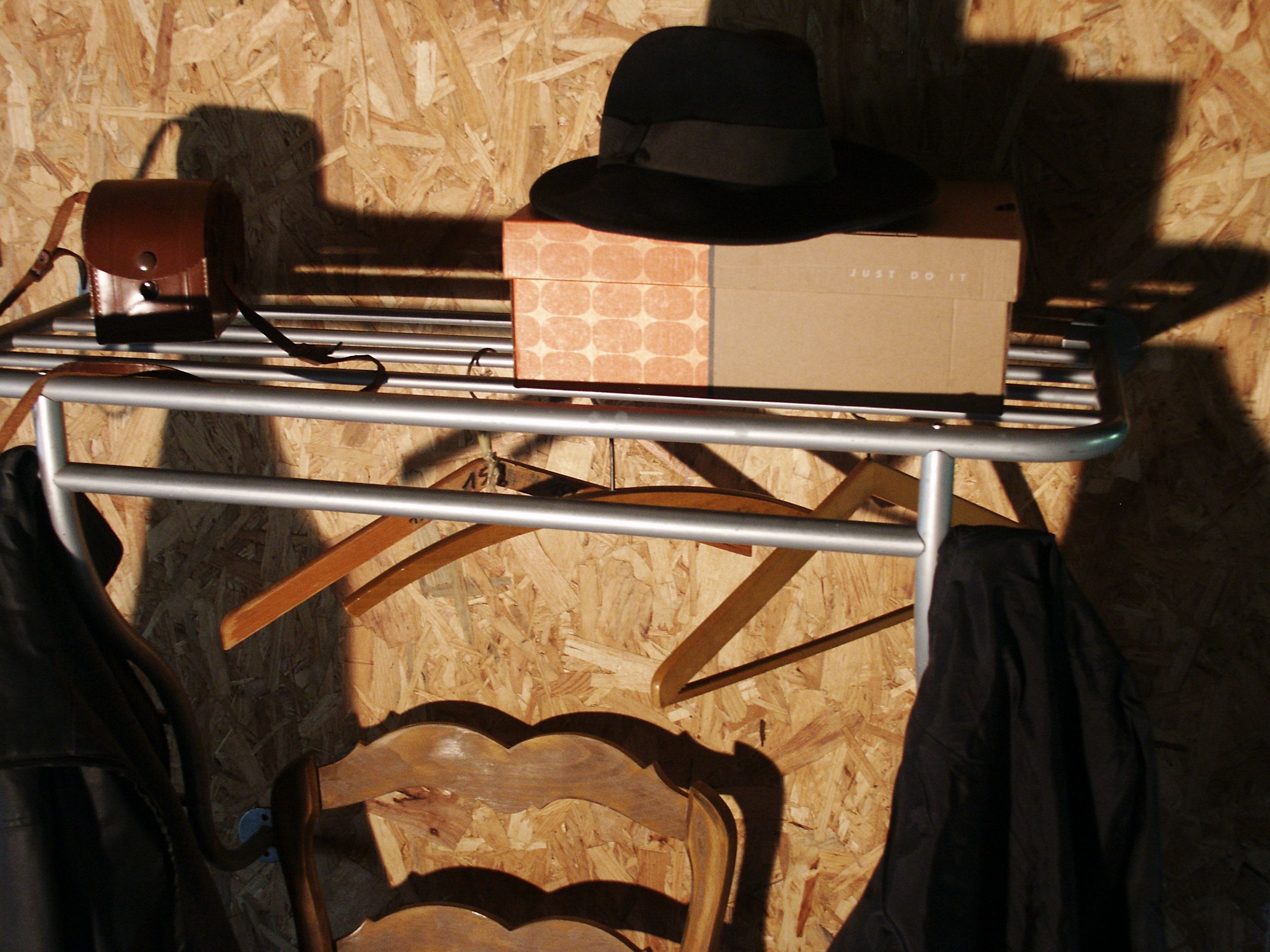 Grey metal coat rack