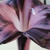 Elegant Large vase, Murano/Italy. Floral/Calla shape collar. Decorated with scrolls/lilac/plum waves. High 43 cm