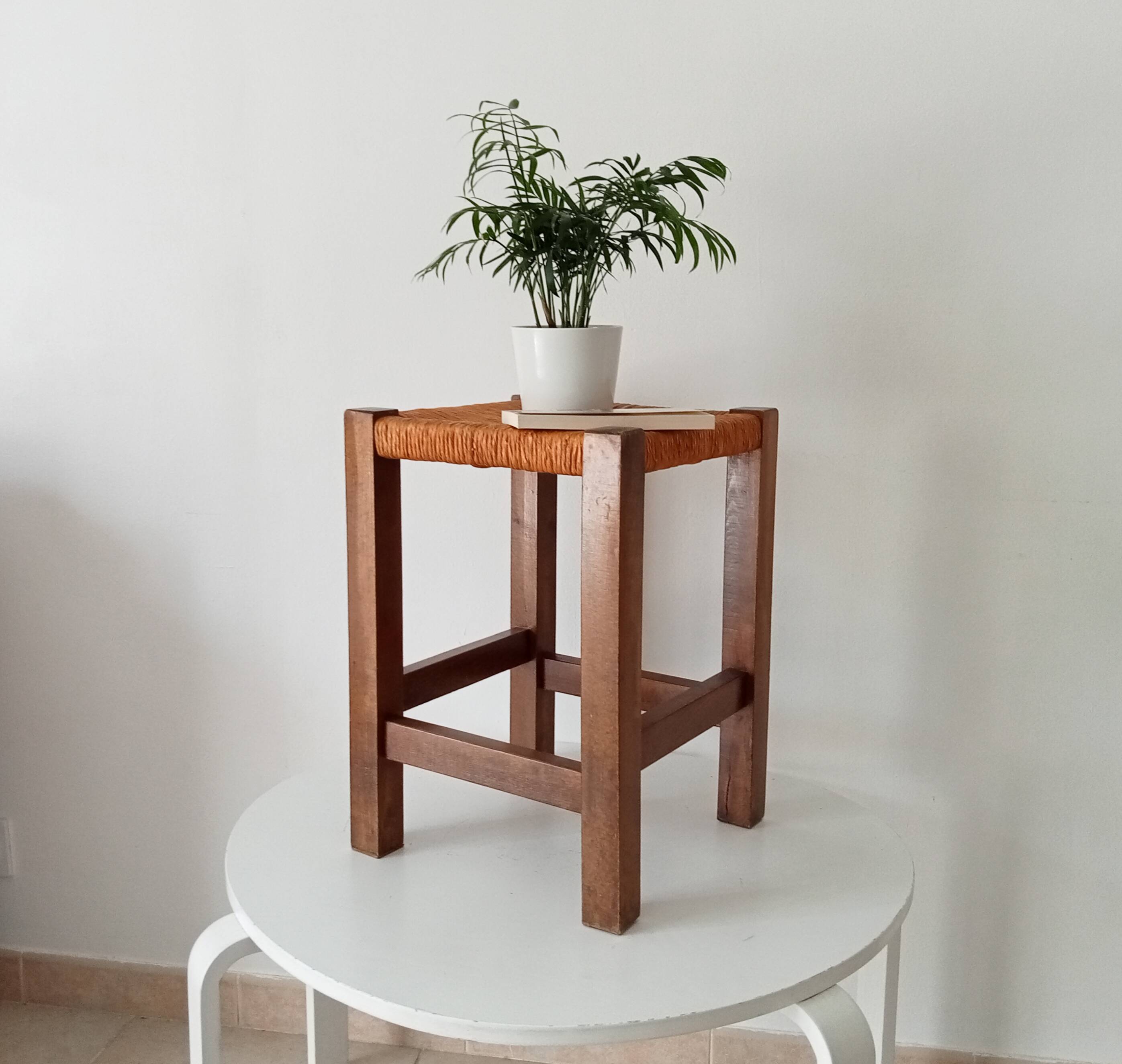 Antique solid oak stool Mountain Chalet